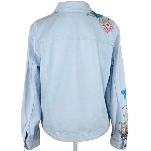 Nwt Coldwater Creek Womens Jean Jacket Lightwash Floral Size Xl - Picture 4 of 11